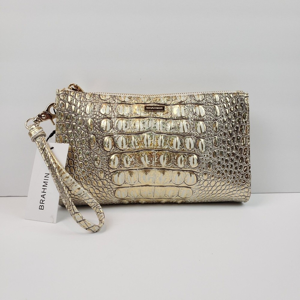 Brahmin Daisy Leather Wristlet Hologram Melbourne Genuine Leather Purse HTF Bag - Picture 1 of 16